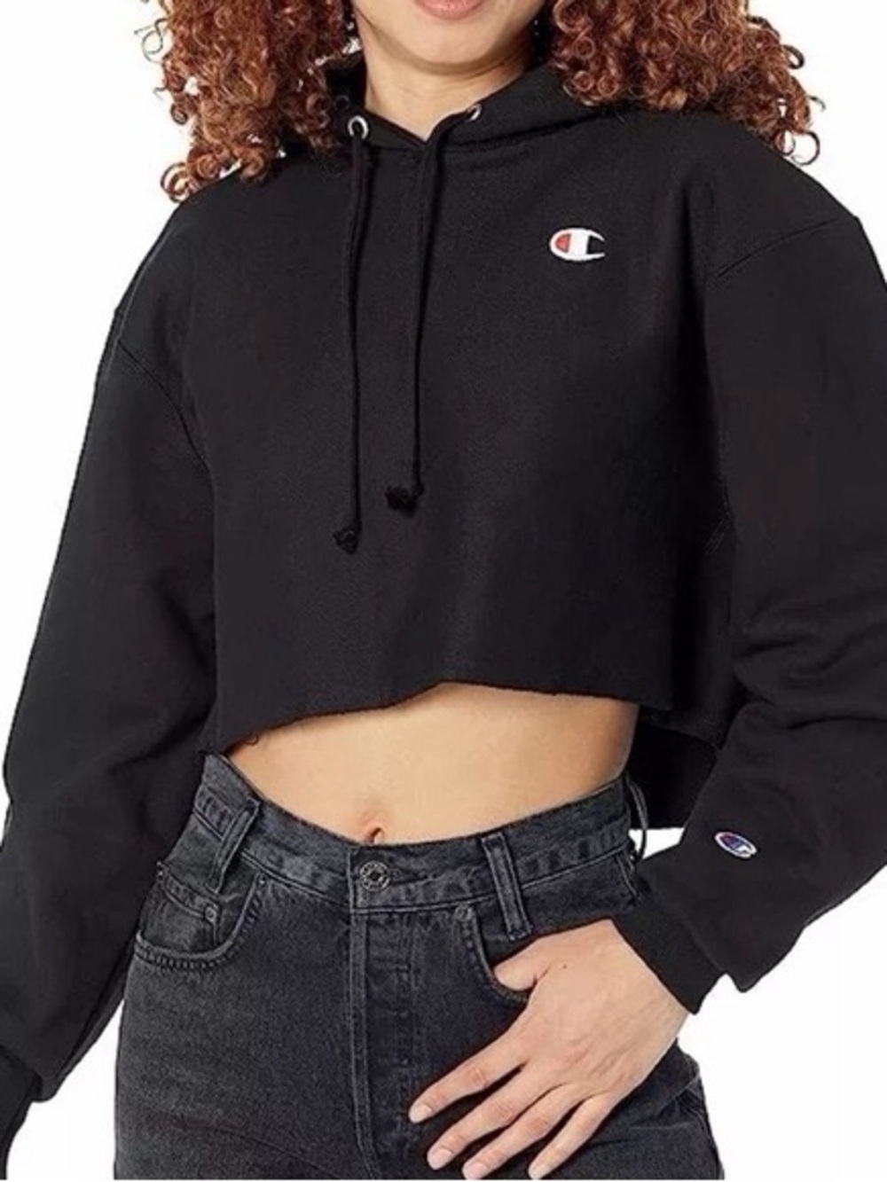 Champion Black Cropped Hoodie with Logo